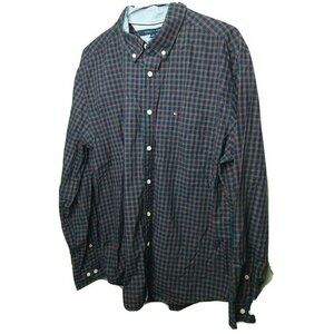 TOMMY Hilfiger Men's Long Sleeve Blue Red Green Plaid Classic Fit  Dress Shirt.